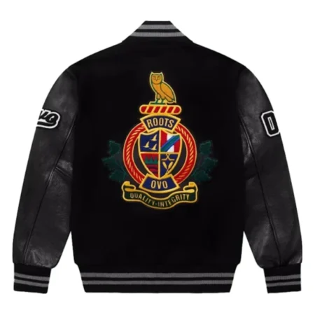 OVO Roots Black Varsity Jacket Back
