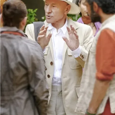 Patrick Stewart Star Trek Picard Jean Luc Picard Off White Wool Coat webp