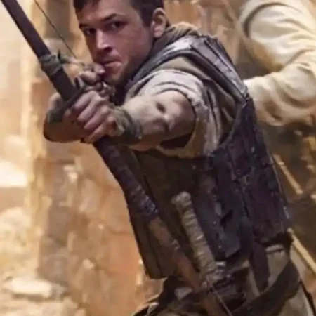 Robin Hood Taron Egerton Black Leather Vest webp