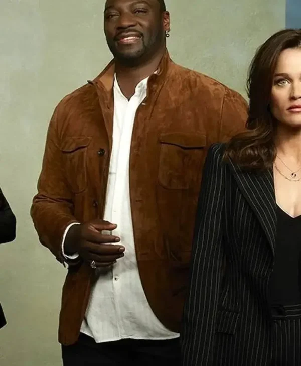 Sevvy Johnson TV Series Famke Janssen The Fix Brown Suede Leather Jacket webp