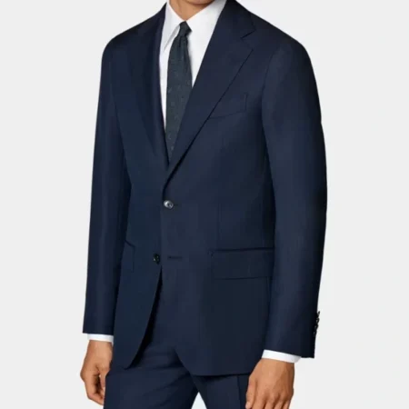Slim Fit Navy Blue 2 Piece Mens Formal Suit Side