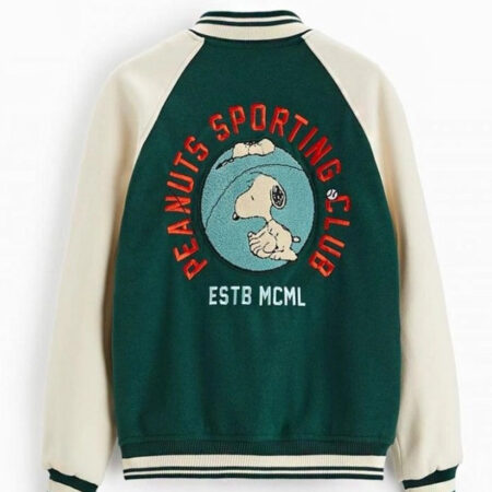 Snoopy Peanuts Patch Bomber Green Jacket