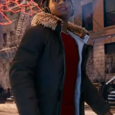 Spider Man Miles Morales Fur Hooded Parka Jacket right curve webp