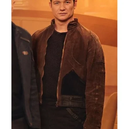 Star Trek Picard S03 Ed Speleers Brown Suede Jacket webp