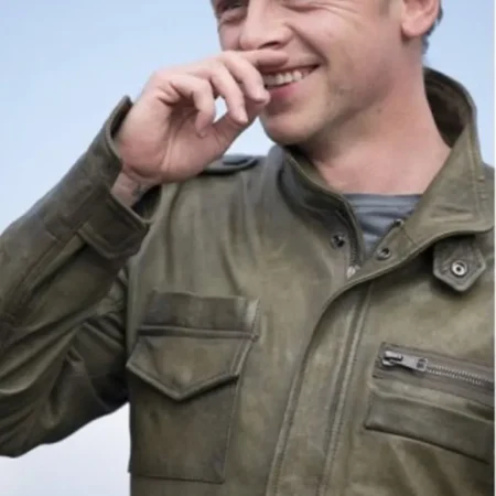 Star Trek Simon Pegg Oval Green Leather Jacket webp