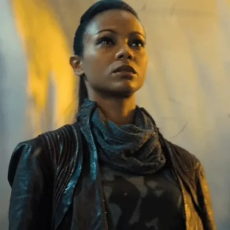 Star Trek into Darkness Zoe Saldana Black Leather Jacket webp