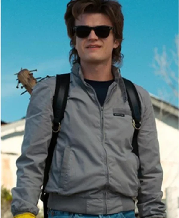 Steve Harrington Stranger Things Satin Zip Up Bomber Jacket webp