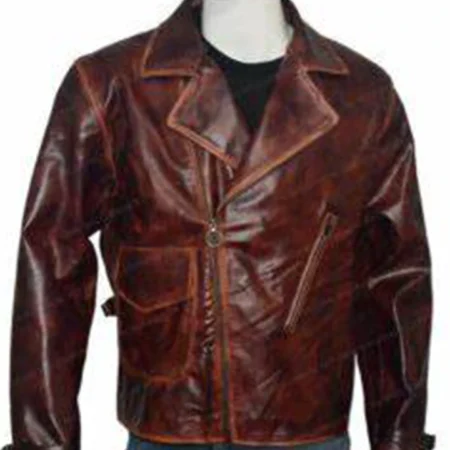 The First Avengers Distressed Real Leather Brown Jacket webp