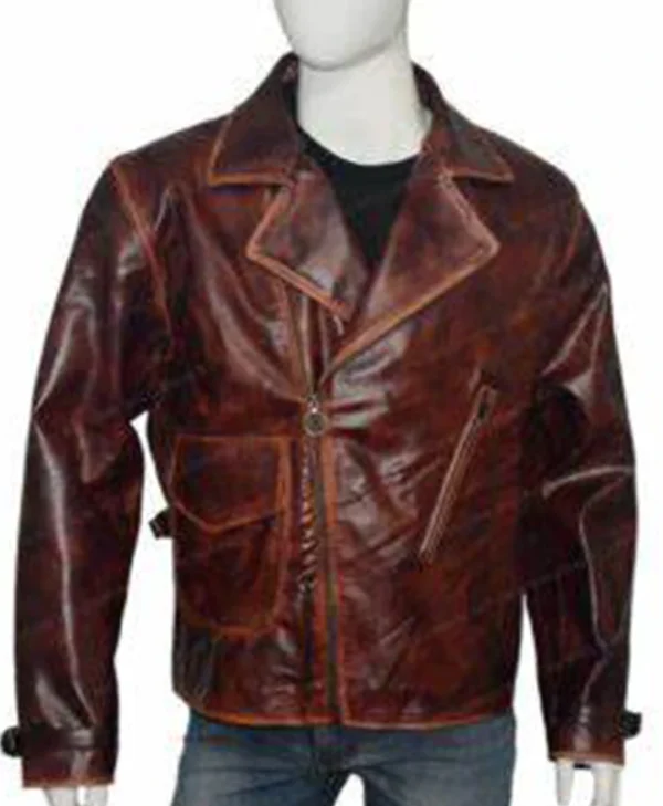 The First Avengers Distressed Real Leather Brown Jacket webp