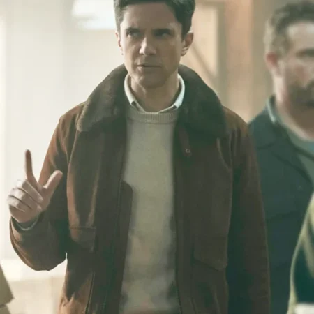 The Waterfront S01 Topher Grace Brown Shearling Jacket