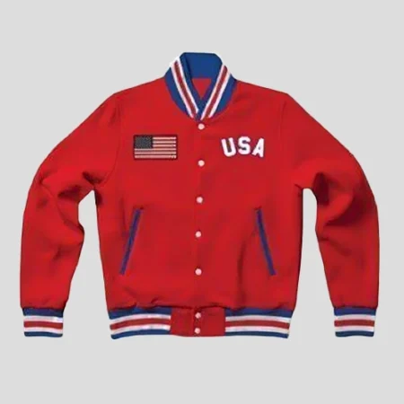 United States Flag Red Letterman Bomber Jacket