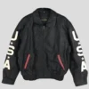 Vintage USA Flag On Back Leather Jacket For Sale