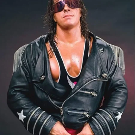 WWE Bret Hart The Hitman Zipper Leather Jacket