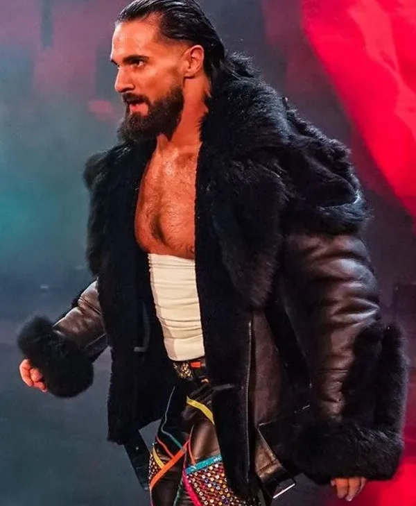 WWE Seth Rollins Black Shearling Jacket webp