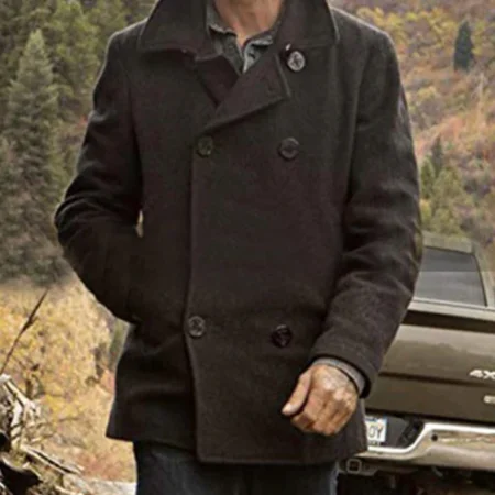 Walker TV Series Yellowstone Season 03 Episode 03 Ryan Bingham Wool Double Breasted Grey Coat webp