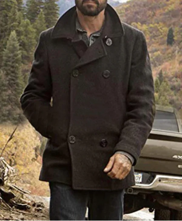 Walker TV Series Yellowstone Season 03 Episode 03 Ryan Bingham Wool Double Breasted Grey Coat webp