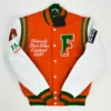 florida am university orange and white varsity jacket