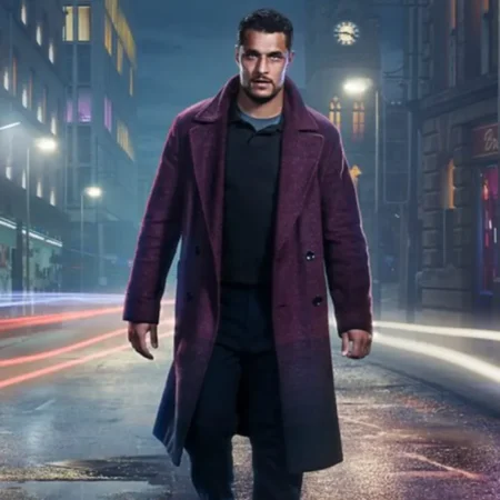 harry virdee purple trench wool coat
