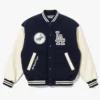 los angeles dodgers navy varsity baseball jacket