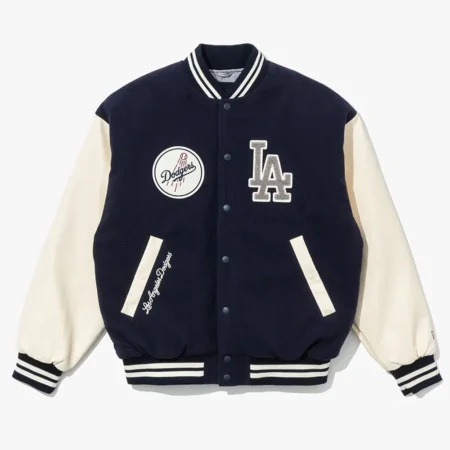 los angeles dodgers navy varsity baseball jacket