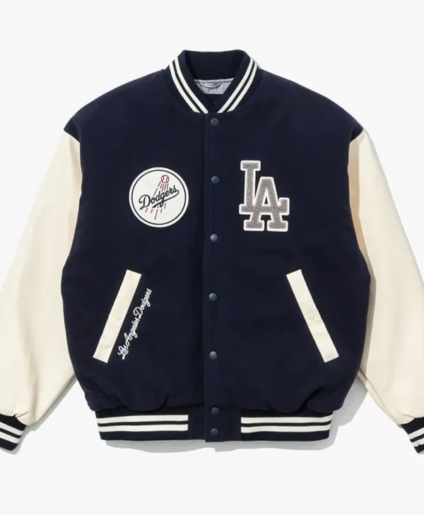 los angeles dodgers navy varsity baseball jacket