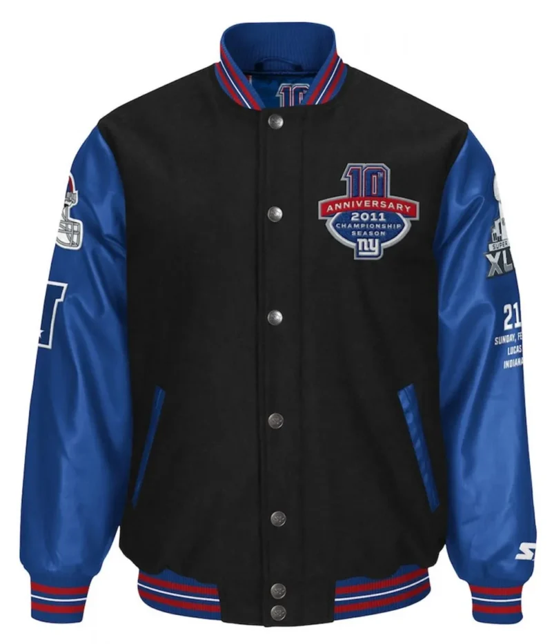 new york giants super bowl xlvi 10 year anniversary varsity jacket scaled