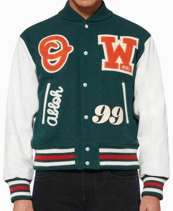 off white varsity jacket green scaled