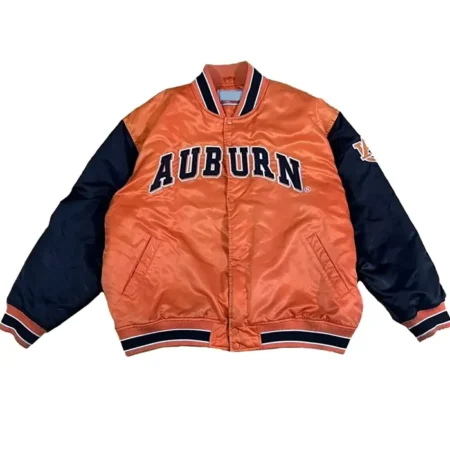 80s Retro Auburn University Tigers Orange Varsity Jacket webp