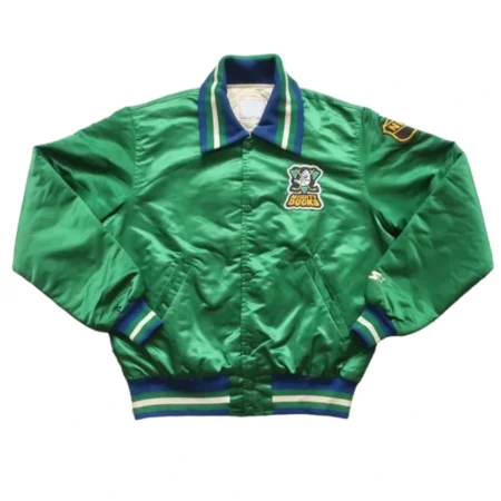 90s Anaheim Ducks Green Full Snap Satin Jacket webp