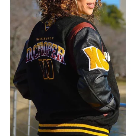 90th Anniversary Washington Commanders DC Varsity Jacket back webp