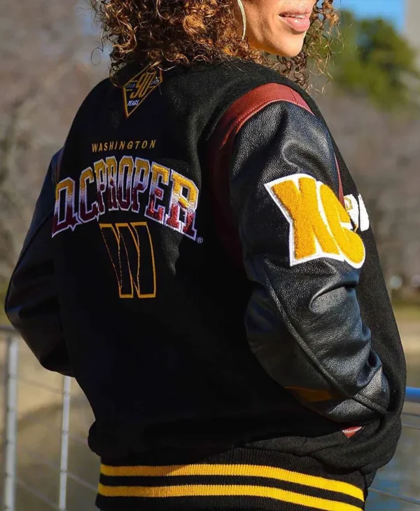 90th Anniversary Washington Commanders DC Varsity Jacket back webp