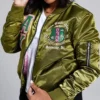 AKA Green Satin Bomber Jacket For Sale webp