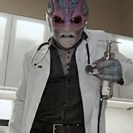Alan Tudyk Resident Alien Harry Vanderspeigle Long White Doctor Coat webp