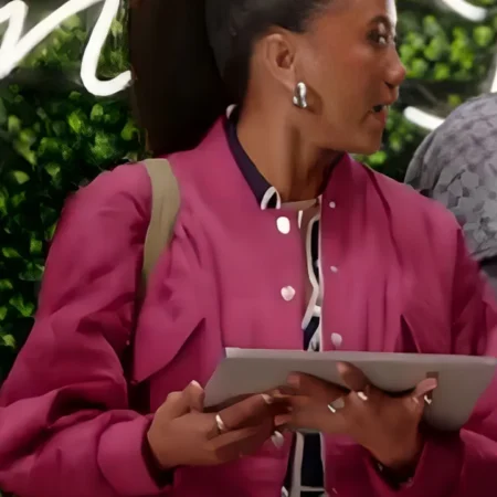 All American Homecoming S03 Netta Walker Pink Bomber Jacket webp