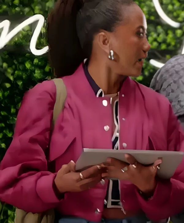 All American Homecoming S03 Netta Walker Pink Bomber Jacket webp