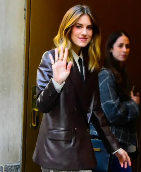 Allison Williams Live with Kelly and Mark Brown Leather Blazer sale