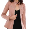 Amey Pink Leather Moto Jacket For Womens Main webp