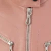 Amey Pink Leather Moto Jacket For Womens Zipper webp