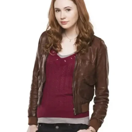 Amy Pond Doctor Who Season 5 Karen Gillan Brown Leather Jacket webp