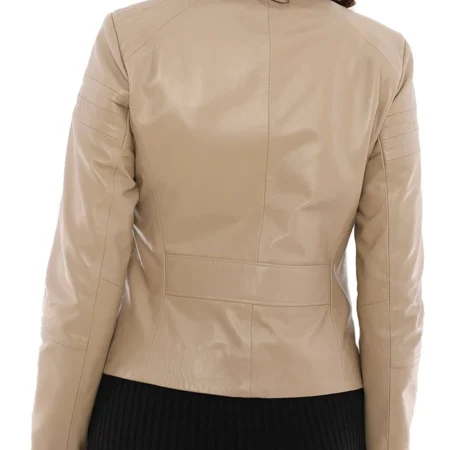 Ana Beige Biker Jacket Womens Back webp