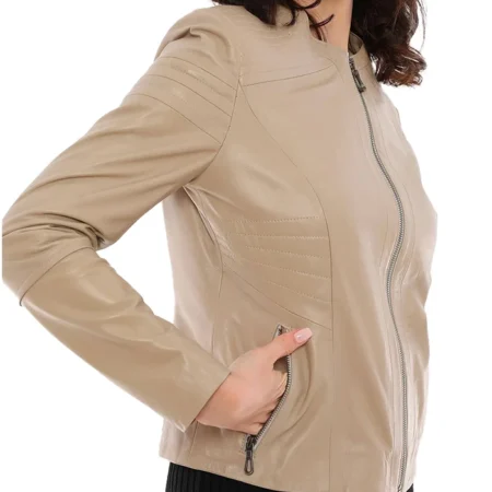 Ana Beige Biker Jacket Womens Left webp
