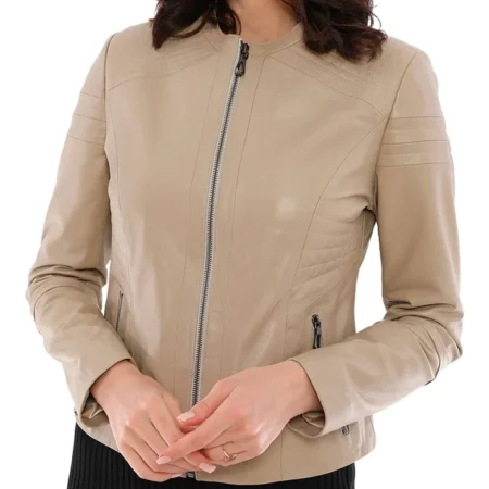 Ana Beige Biker Jacket Womens Style webp