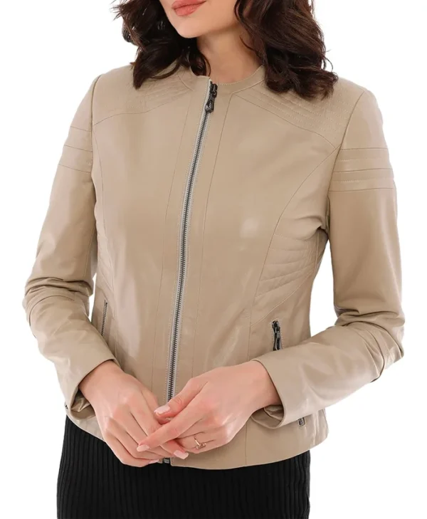 Ana Beige Biker Jacket Womens Style webp