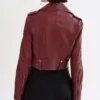 Ana Leather Burgundy Cropped Jacket Back webp