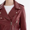 Ana Leather Burgundy Cropped Jacket Closure webp