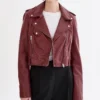 Ana Leather Burgundy Cropped Jacket Main webp