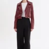 Ana Leather Burgundy Cropped Jacket Stand webp