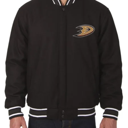 Anaheim Ducks Black Varsity Wool Jacket webp