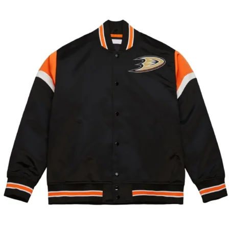 Anaheim Ducks Heavyweight Black Satin Jacket webp