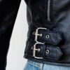 Andrea Women Biker Style Black Leather Jacket Belted webp